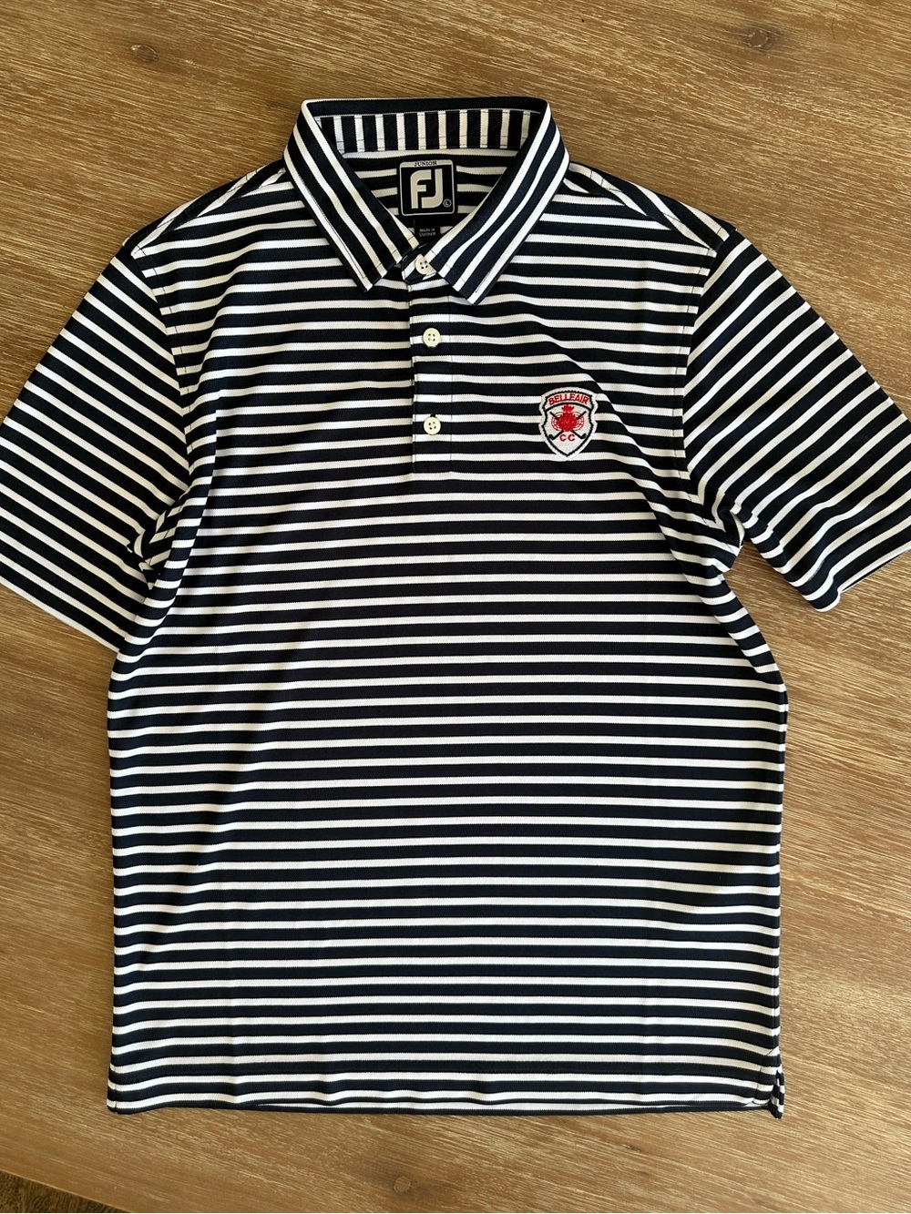 FootJoy Boys’ Navy and White Horizontal Stripe Polo Shirt Size L